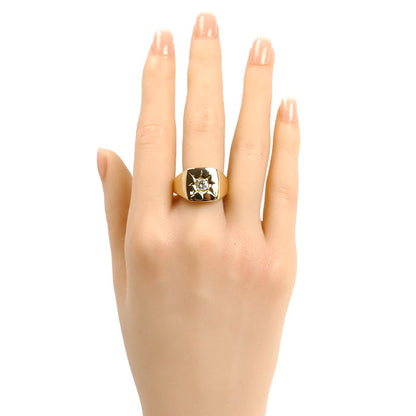 K18YG イエローゴールド 印台 ダイヤ リング・指輪 ダイヤモンド0.33ct 20号 19.2g メンズ【中古】【美品】