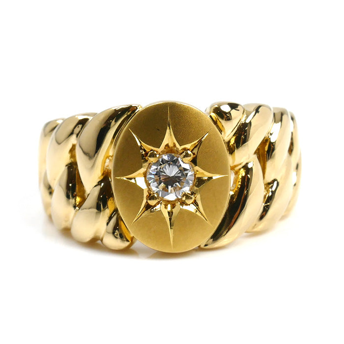 K18YG イエローゴールド ダイヤ リング・指輪 ダイヤモンド0.20ct 18号 12.5g メンズ【中古】【美品】