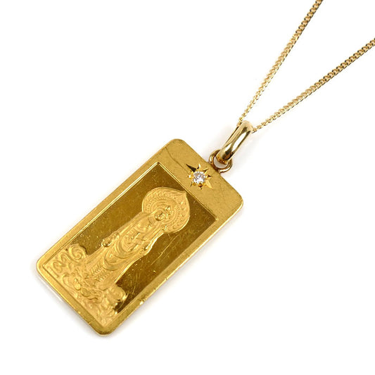 K24YG/K18YG 菩薩 ペンダント ネックレス 喜平2面カット ダイヤモンド0.02ct 10.3g 45/51cm ユニセックス【中古】