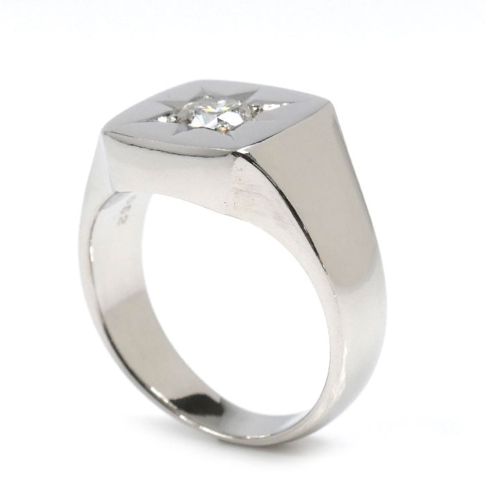 Pt900プラチナ 印台 ダイヤ リング・指輪 ダイヤモンド0.52ct 18号 22.7g メンズ【中古】【美品】