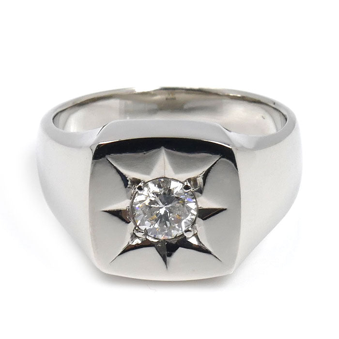 Pt900プラチナ 印台 ダイヤ リング・指輪 ダイヤモンド0.52ct 18号 22.7g メンズ【中古】【美品】