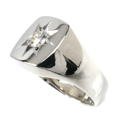 Pt850プラチナ 印台 ダイヤ リング・指輪 ダイヤモンド0.31ct 18号 18.3g メンズ【中古】【美品】