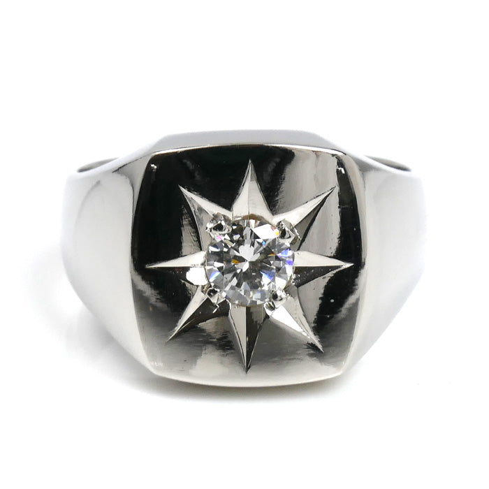 Pt850プラチナ 印台 ダイヤ リング・指輪 ダイヤモンド0.31ct 18号 18.3g メンズ【中古】【美品】