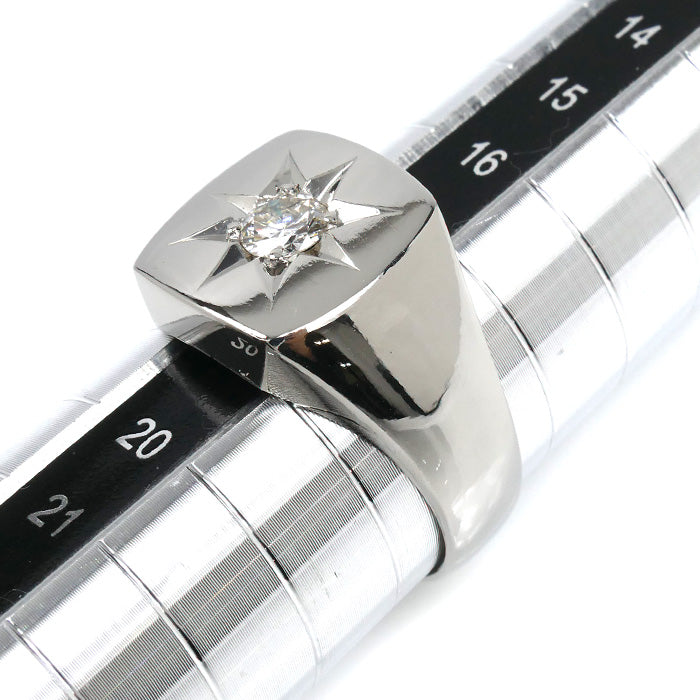 Pt850プラチナ 印台 ダイヤ リング・指輪 ダイヤモンド0.31ct 18号 18.3g メンズ【中古】【美品】