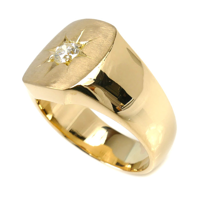 K18YG イエローゴールド 印台 ダイヤ リング・指輪 ダイヤモンド0.331ct 19号 18.7g メンズ【中古】