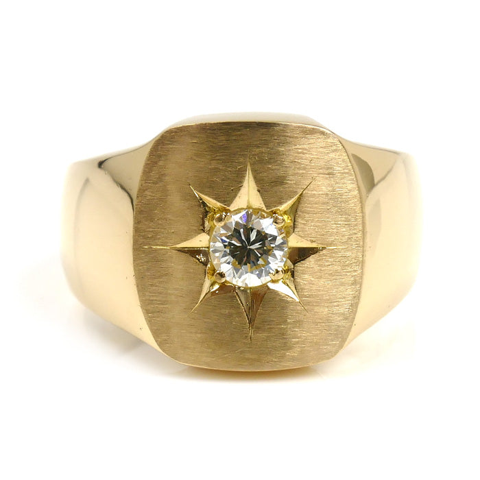 K18YG イエローゴールド 印台 ダイヤ リング・指輪 ダイヤモンド0.331ct 19号 18.7g メンズ【中古】