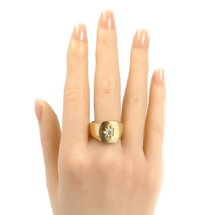 K18YG イエローゴールド 印台 ダイヤ リング・指輪 ダイヤモンド0.331ct 19号 18.7g メンズ【中古】