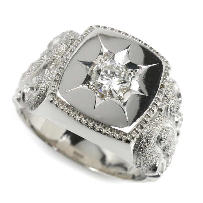 Pt900プラチナ 印台 ダイヤ リング・指輪 ダイヤモンド0.42ct 19号 27.6g メンズ【中古】【美品】