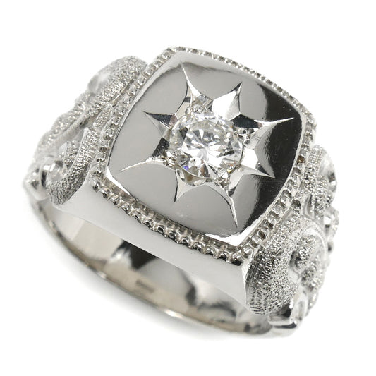 Pt900プラチナ 印台 ダイヤ リング・指輪 ダイヤモンド0.42ct 19号 27.6g メンズ【中古】【美品】