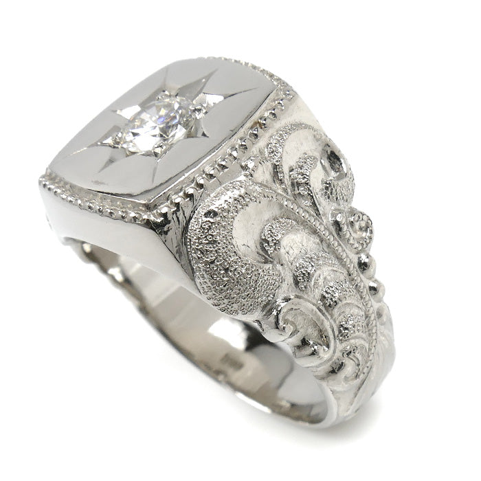 Pt900プラチナ 印台 ダイヤ リング・指輪 ダイヤモンド0.42ct 19号 27.6g メンズ【中古】【美品】