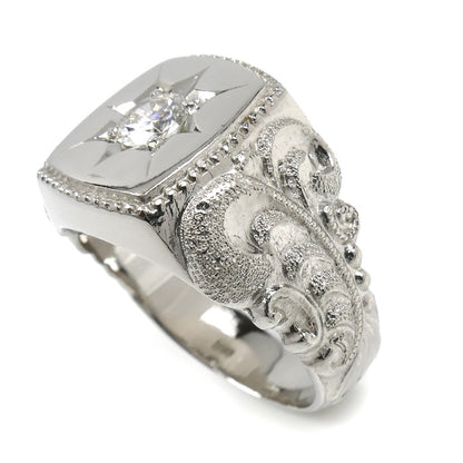 Pt900プラチナ 印台 ダイヤ リング・指輪 ダイヤモンド0.42ct 19号 27.6g メンズ【中古】【美品】