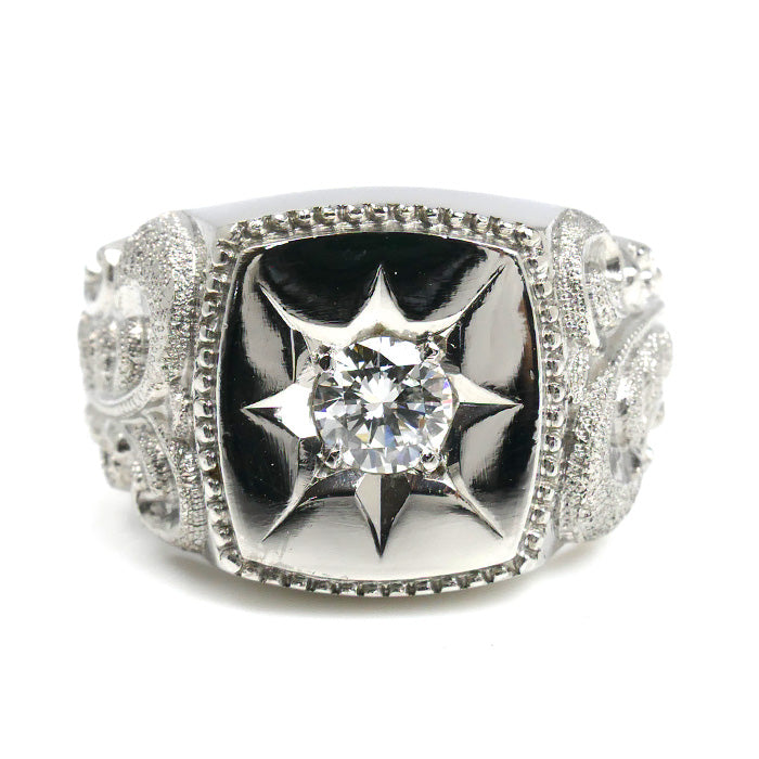 Pt900プラチナ 印台 ダイヤ リング・指輪 ダイヤモンド0.42ct 19号 27.6g メンズ【中古】【美品】