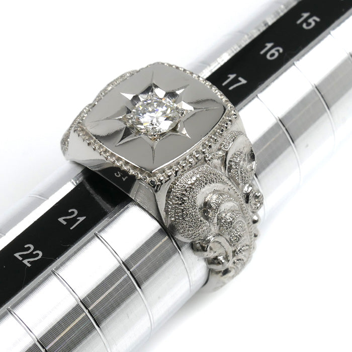 Pt900プラチナ 印台 ダイヤ リング・指輪 ダイヤモンド0.42ct 19号 27.6g メンズ【中古】【美品】