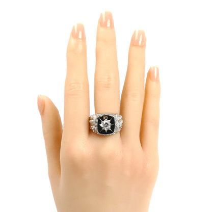 Pt900プラチナ 印台 ダイヤ リング・指輪 ダイヤモンド0.42ct 19号 27.6g メンズ【中古】【美品】