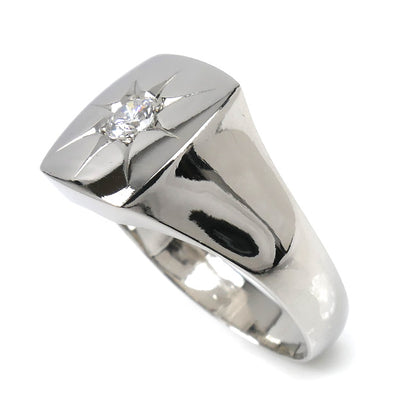 Pt850プラチナ 印台 ダイヤ リング・指輪 ダイヤモンド0.24ct 20.5号 14.7g メンズ【中古】【美品】