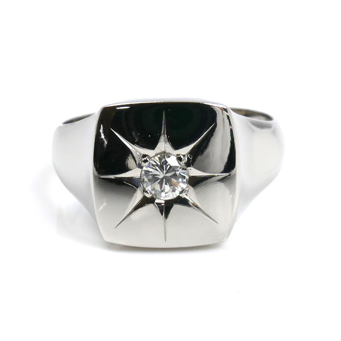 Pt850プラチナ 印台 ダイヤ リング・指輪 ダイヤモンド0.24ct 20.5号 14.7g メンズ【中古】【美品】