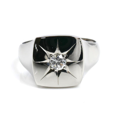 Pt850プラチナ 印台 ダイヤ リング・指輪 ダイヤモンド0.24ct 20.5号 14.7g メンズ【中古】【美品】