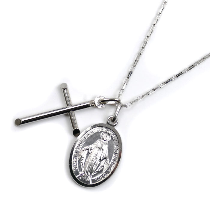 UNOAERRE ウノアエレ K18WG ホワイトゴールド クロス/マリア ネックレス 小豆 7.2g 45cm カットアズキ ユニセックス【中古】