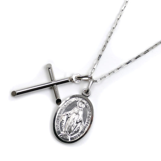 UNOAERRE ウノアエレ K18WG ホワイトゴールド クロス/マリア ネックレス 小豆 7.2g 45cm カットアズキ ユニセックス【中古】