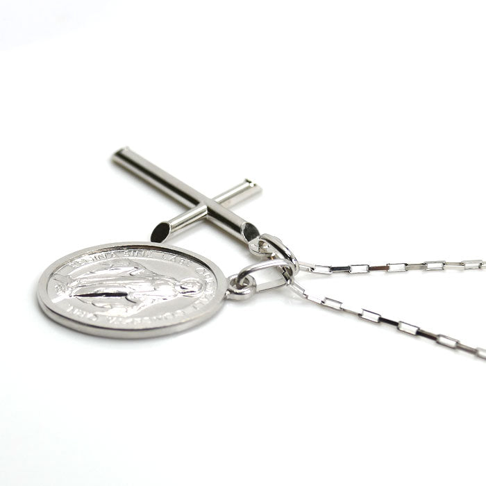 UNOAERRE ウノアエレ K18WG ホワイトゴールド クロス/マリア ネックレス 小豆 7.2g 45cm カットアズキ ユニセックス【中古】