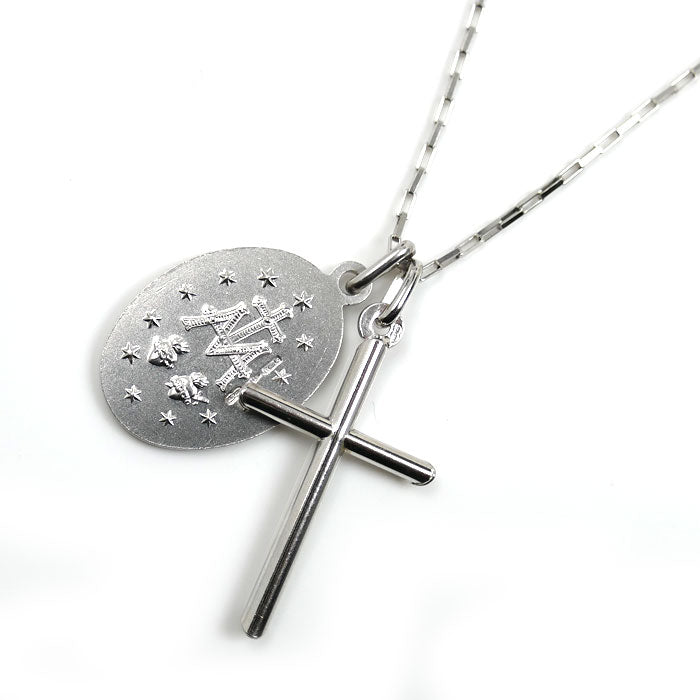 UNOAERRE ウノアエレ K18WG ホワイトゴールド クロス/マリア ネックレス 小豆 7.2g 45cm カットアズキ ユニセックス【中古】