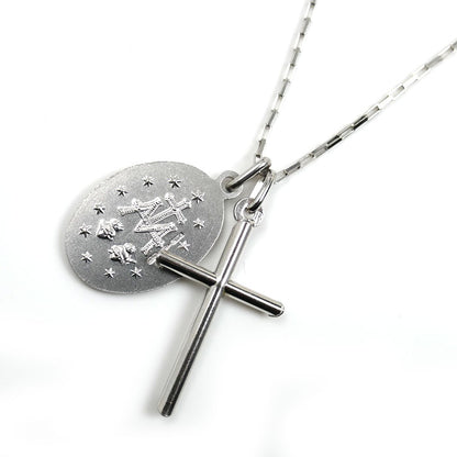 UNOAERRE ウノアエレ K18WG ホワイトゴールド クロス/マリア ネックレス 小豆 7.2g 45cm カットアズキ ユニセックス【中古】