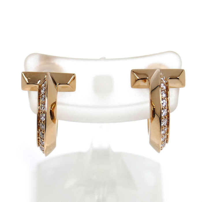 TIFFANY&Co. ティファニー K18PG ピンクゴールド Tワン フープ ピアス 69782981 ダイヤモンド0.20ct/0.20ct 6.6g エクストラスモール レディース【中古】【美品】