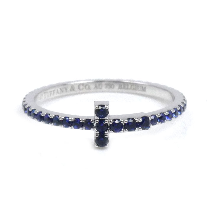 TIFFANY&Co. ティファニー K18WG ホワイトゴールド サファイア Tワイヤーバンド リング・指輪 サファイア 6.5号 1.2g レディース【中古】【美品】