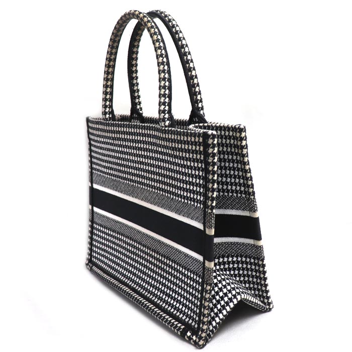 Dior ディオール ブックトート ミディアム トートバッグ ホワイト/ブラック M1296ZTQT_M911 千鳥格子 レディース【中古】