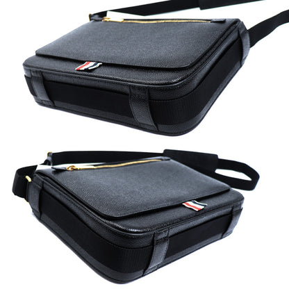 THOM BROWNE トムブラウン ペブルグレイン リポーター ショルダーバッグ ブラック MAG143B-00198-001 メンズ【中古】【極美品】
