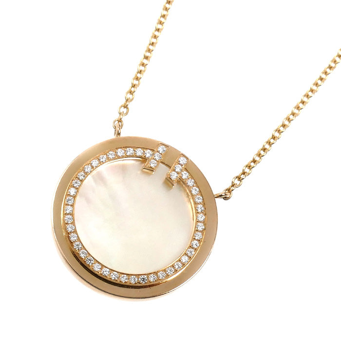 TIFFANY&Co. ティファニー K18PG ピンクゴールド T サークル ネックレス 64026801 ダイヤモンド シェル 4.4g 40.5/45.5cm レディース【中古】【美品】