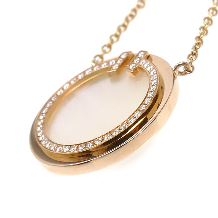 TIFFANY&Co. ティファニー K18PG ピンクゴールド T サークル ネックレス 64026801 ダイヤモンド シェル 4.4g 40.5/45.5cm レディース【中古】【美品】