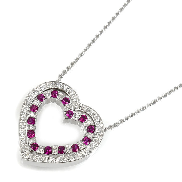 Damiani ダミアーニ K18WG ホワイトゴールド ベルエポック ハート ネックレス ダイヤモンド ルビー 14.5g 52cm レディース【中古】【美品】