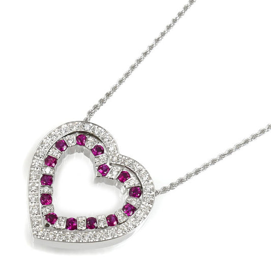 Damiani ダミアーニ K18WG ホワイトゴールド ベルエポック ハート ネックレス ダイヤモンド ルビー 14.5g 52cm レディース【中古】【美品】