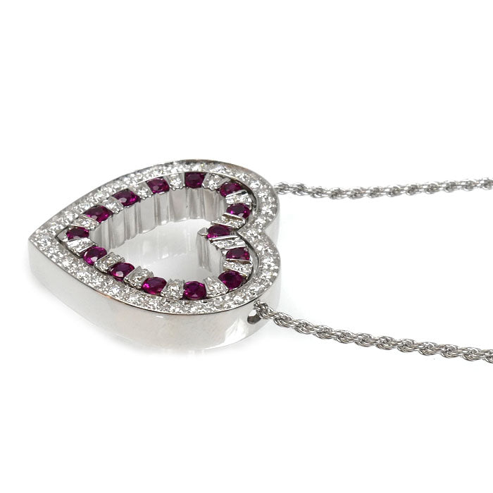Damiani ダミアーニ K18WG ホワイトゴールド ベルエポック ハート ネックレス ダイヤモンド ルビー 14.5g 52cm レディース【中古】【美品】