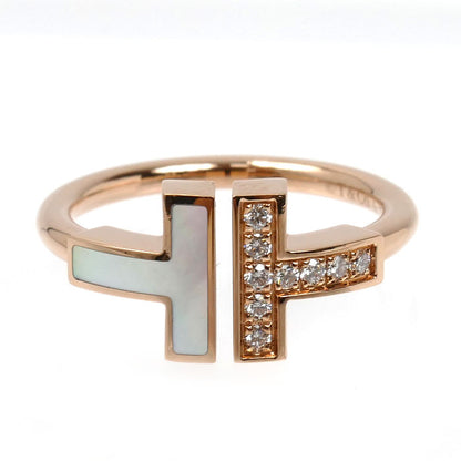 TIFFANY&Co. ティファニー K18PG ピンクゴールド Tワイヤー リング・指輪 ダイヤモンド シェル 9.5号 4.1g レディース【中古】【美品】
