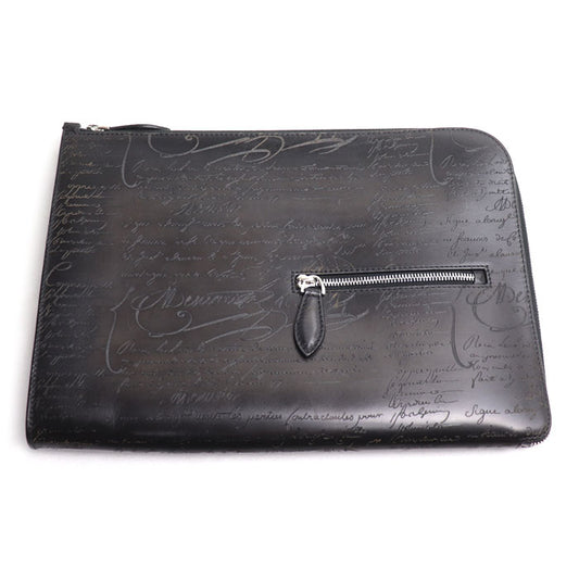 Berluti ベルルッティ NINO TGM クラッチバッグ NERO GRIGIO(ブラックグレー) カリグラフィ メンズ【中古】【美品】