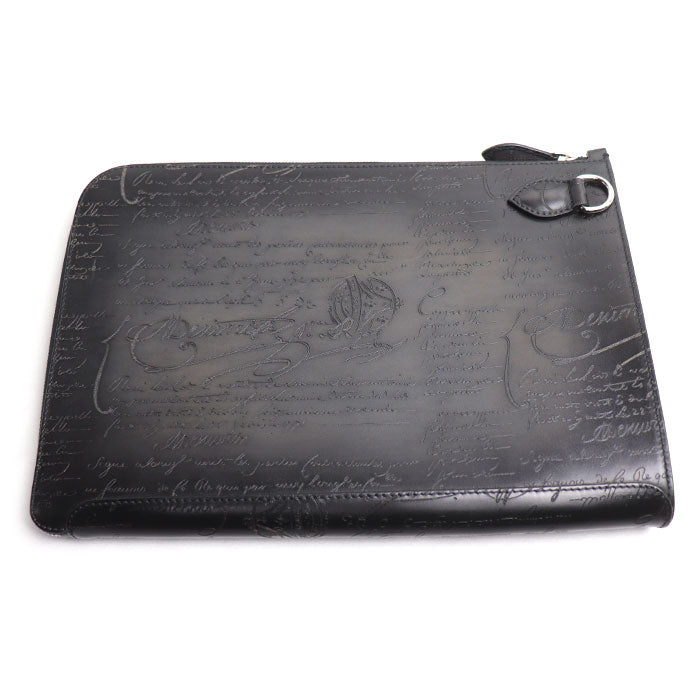Berluti ベルルッティ NINO TGM クラッチバッグ NERO GRIGIO(ブラックグレー) カリグラフィ メンズ【中古】【美品】