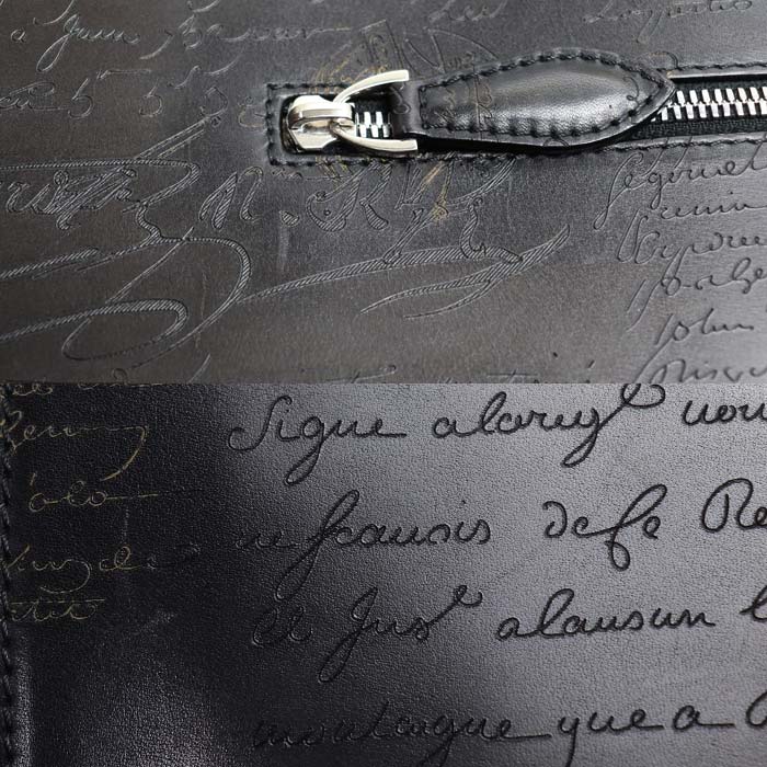 Berluti ベルルッティ NINO TGM クラッチバッグ NERO GRIGIO(ブラックグレー) カリグラフィ メンズ【中古】【美品】