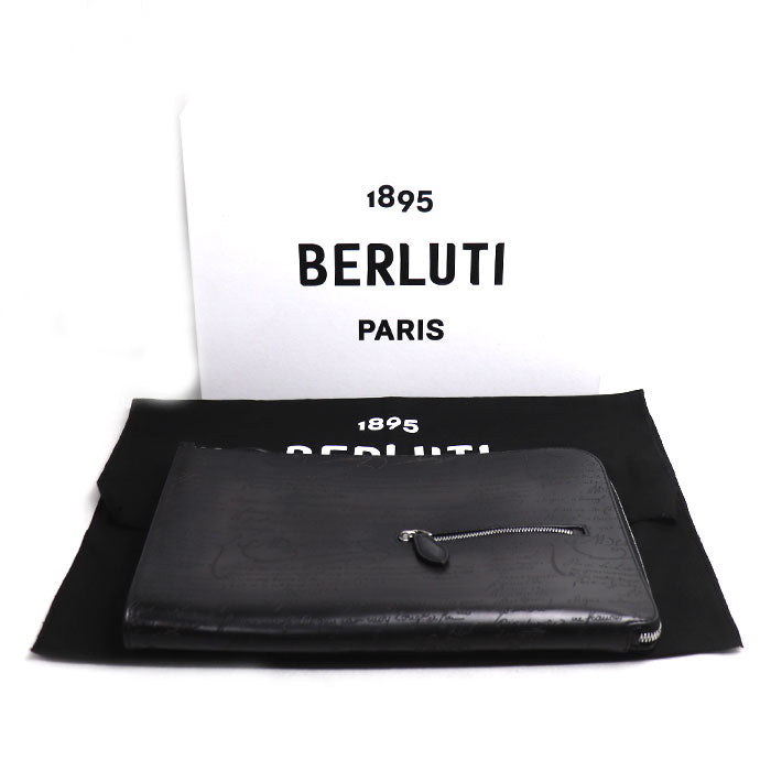 Berluti ベルルッティ NINO TGM クラッチバッグ NERO GRIGIO(ブラックグレー) カリグラフィ メンズ【中古】【美品】