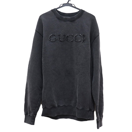 GUCCI グッチ エンブロイダリー コットン スウェットシャツ ダメージ加工 スウェット グレー 784413 
S メンズ【中古】