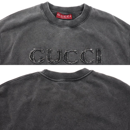 GUCCI グッチ エンブロイダリー コットン スウェットシャツ ダメージ加工 スウェット グレー 784413 
S メンズ【中古】