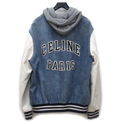 CELINE セリーヌ バーシティ ブルゾン デニムジャケット ブルー ホワイト グレー 2Q563206T XL フード ボンバージャケット メンズ【中古】