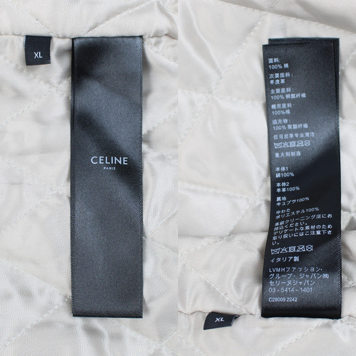 CELINE セリーヌ バーシティ ブルゾン デニムジャケット ブルー ホワイト グレー 2Q563206T XL フード ボンバージャケット メンズ【中古】