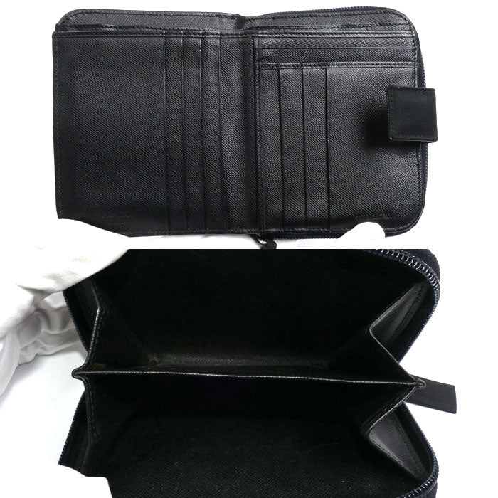 PRADA プラダ 二つ折り財布 ブラック M605 レディース【中古】
