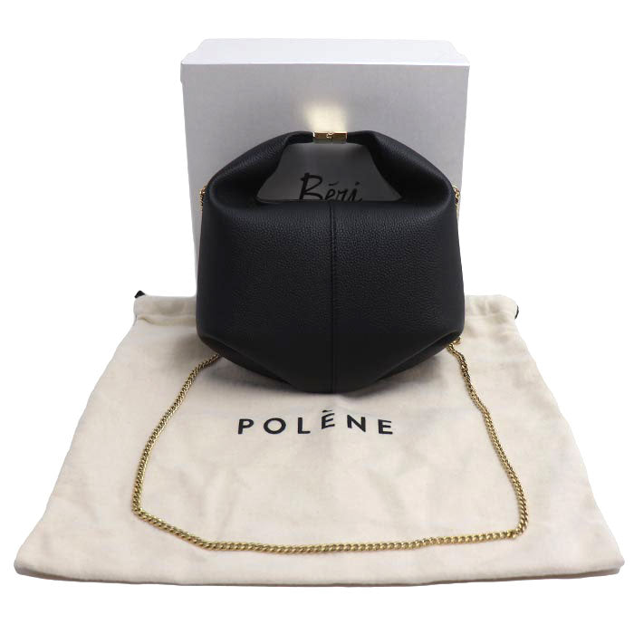 POLENE Beri エディション ブラック チェーン テクスチャード 2Wayショルダーバッグ ブラック レディース【中古】【美品】