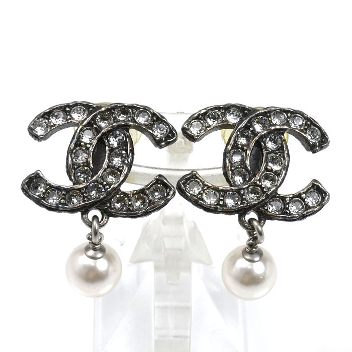 CHANEL シャネル メタル ココマーク ラインストーン フェイクパール イヤリング 9.9g レディース【中古】