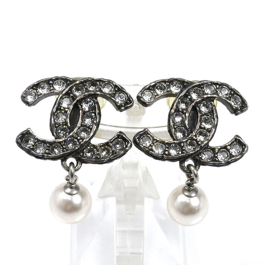 CHANEL シャネル メタル ココマーク ラインストーン フェイクパール イヤリング 9.9g レディース【中古】