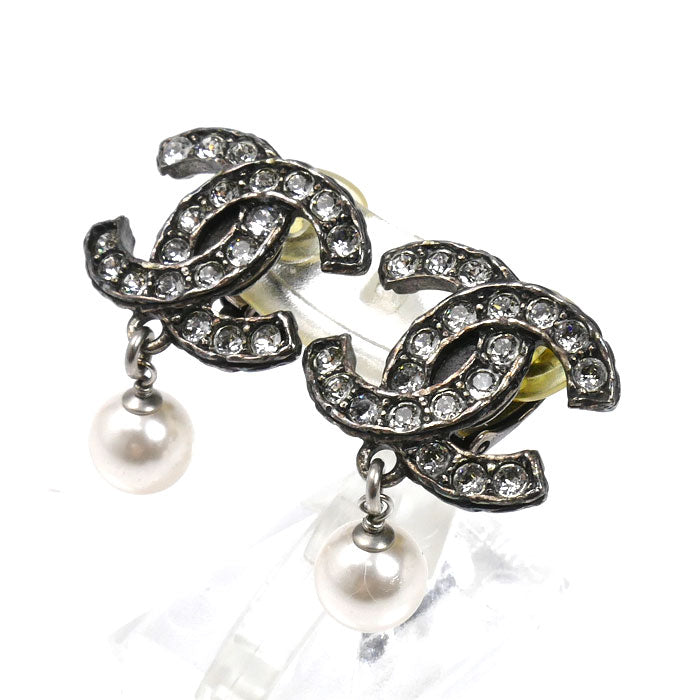 CHANEL シャネル メタル ココマーク ラインストーン フェイクパール イヤリング 9.9g レディース【中古】