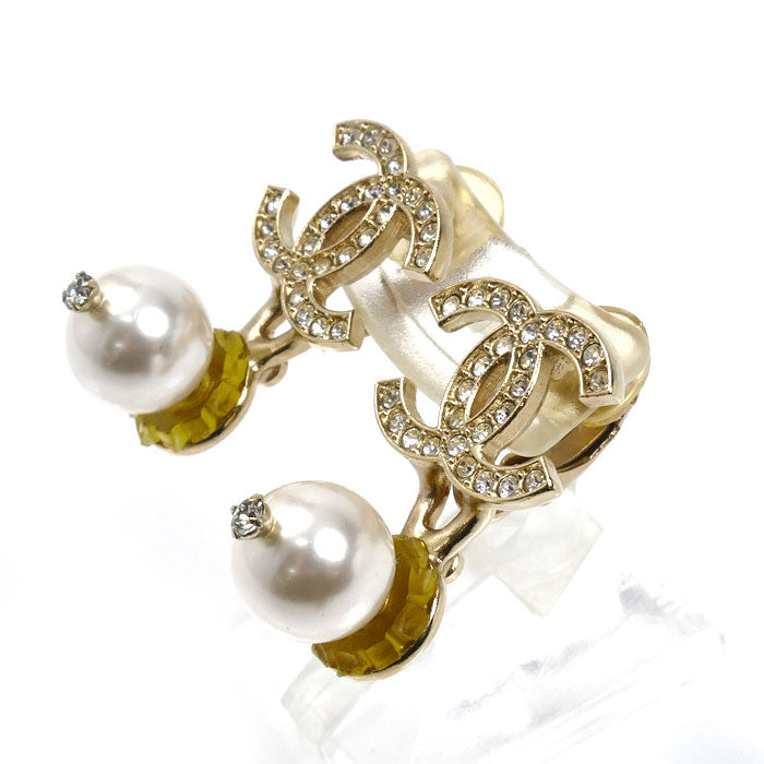 CHANEL シャネル GP ココマーク ラインストーン フェイクパール イヤリング 10.5g レディース【中古】